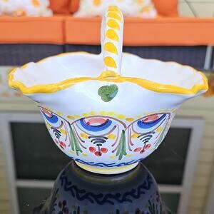 Espana Signed Gorgeous Handmade and Painted Colorful Ceramic Bowl with Handle